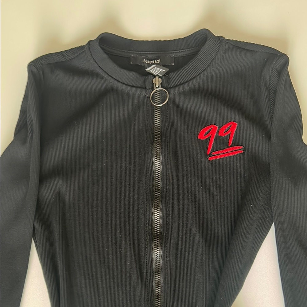 Forever 21 Black Bodysuit with Red 99 emoji